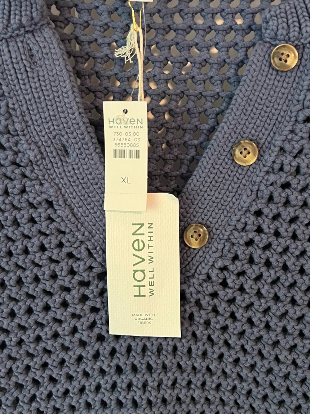 Haven Well Within V-Neck Knot Stitch Henley Sweater Dusty Blue NWT - Picture 4 of 7